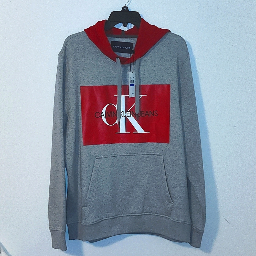 Men's XL CK Calvin Klein Grey & Red Hoodie